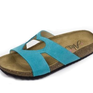 NIB Birkenstock Style Sandals by Abi Teal Slippers